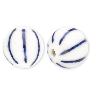 Keramik Perlen 10 mm with Stripes Off white-Delft blue