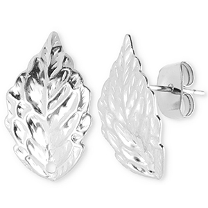 Zubeh&ouml;r aus Stainless Steel - Rostfreiem Stahl Ohrringe / Ohrstecker Leaf with Loop Silver
