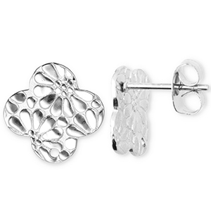 Zubeh&ouml;r aus Stainless Steel - Rostfreiem Stahl Ohrringe / Ohrstecker Round with Flower with Loop Silver