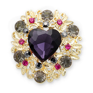 Broschen Heart Gold-purple-green-dark pink