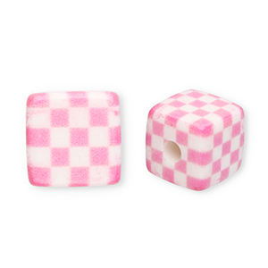 Perlen aus Acryl Square with Cubes Pink-white