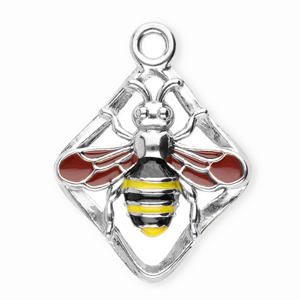 Anh&auml;nger aus Stainless Steel - Rostfreiem Stahl Rhombus with Bee Silver-rust red-black-yellow