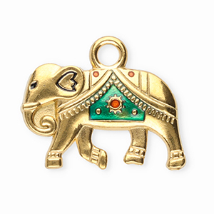 Anh&auml;nger aus Stainless Steel - Rostfreiem Stahl Elephant Gold-turquoise green