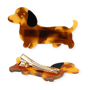Haarschmuck Haarspang Dachshund Brown-black-gold