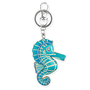 Lederen-Schl&uuml;sselanh&auml;nger Seahorse Dark cyan blue-sand beige