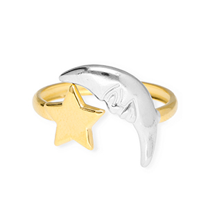 Stainless Steel - Rostfrei Stahl Ringe Star and Moon Gold-silver