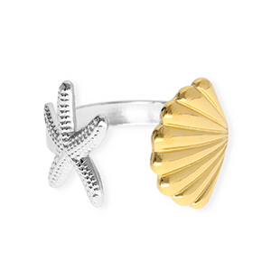 Stainless Steel - Rostfrei Stahl Ringe Starfish and Shell Silver-gold