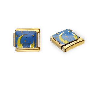 Stainless Steel - Rostfrei Stahl Italian Charm Element Moon and Stars Gold-blue-yellow