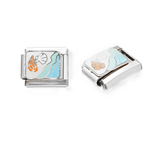 Stainless Steel - Rostfrei Stahl Italian Charm Element Sealife Silver-white-light blue