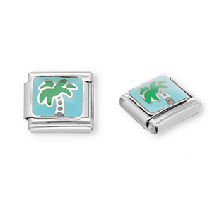 Stainless Steel - Rostfrei Stahl Italian Charm Element Palmtree Silver-light blue-green