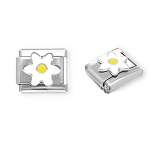 Stainless Steel - Rostfrei Stahl Italian Charm Element Flower Silver-white-yellow