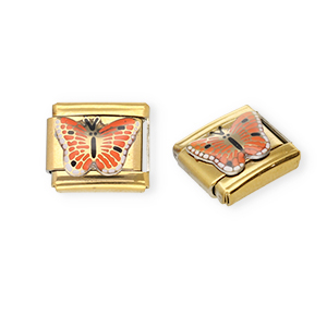 Stainless Steel - Rostfrei Stahl Italian Charm Element Butterfly Gold-orange-black-white