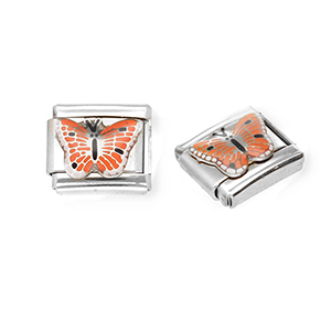 Stainless Steel - Rostfrei Stahl Italian Charm Element Butterfly Silver-orange-black-white