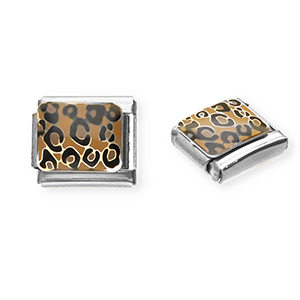 Stainless Steel - Rostfrei Stahl Italian Charm Element Leopard Print Silver-light brown-black