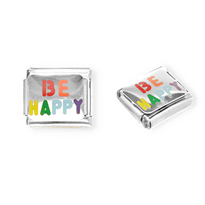 Stainless Steel - Rostfrei Stahl Italian Charm Element "Be happy" Silver-multicolour
