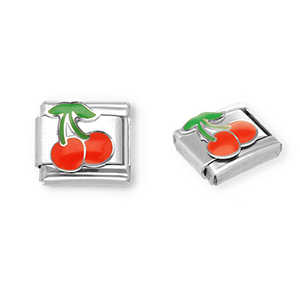 Stainless Steel - Rostfrei Stahl Italian Charm Element Cherries Silver-red-green