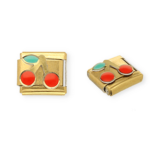 Stainless Steel - Rostfrei Stahl Italian Charm Element Cherries Gold-red-green