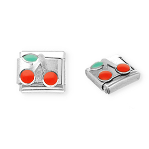 Stainless Steel - Rostfrei Stahl Italian Charm Element Cherries Silver-red-green