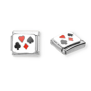 Stainless Steel - Rostfrei Stahl Italian Charm Element Playing Card Silver-white-red-black