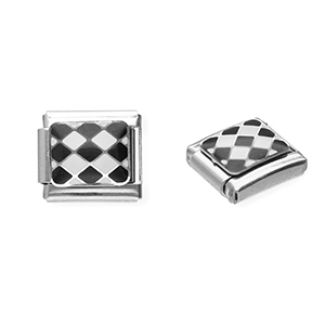 Stainless Steel - Rostfrei Stahl Italian Charm Element Chequered Silver-black-white