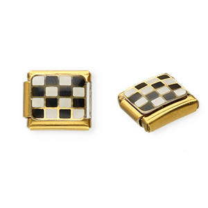 Stainless Steel - Rostfrei Stahl Italian Charm Element Chequered Gold-black-white