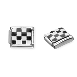 Stainless Steel - Rostfrei Stahl Italian Charm Element Chequered Silver-black-white