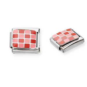 Stainless Steel - Rostfrei Stahl Italian Charm Element Chequered Silver-pink-red