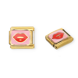 Stainless Steel - Rostfrei Stahl Italian Charm Element Kiss Gold-pink-red