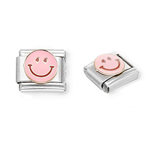 Stainless Steel - Rostfrei Stahl Italian Charm Element Smiley Silver-light pink-purple