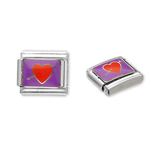 Stainless Steel - Rostfrei Stahl Italian Charm Element Heart with Arrow Silver-purple-red