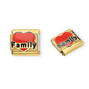 Stainless Steel - Rostfrei Stahl Italian Charm Element Heart "Family" Gold-red-black