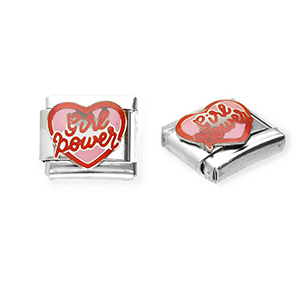 Stainless Steel - Rostfrei Stahl Italian Charm Element Heart "Girl power" Silver-pink-red