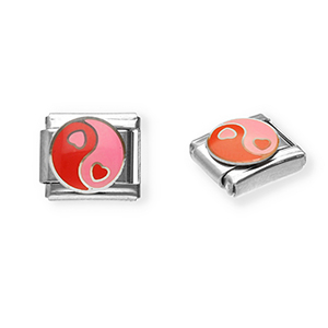 Stainless Steel - Rostfrei Stahl Italian Charm Element Heart Yin & Yang Silver-pink-red