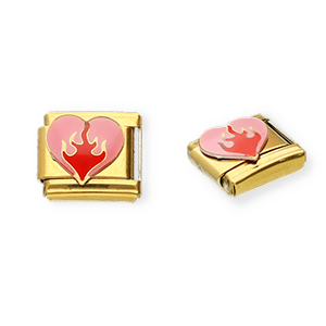Stainless Steel - Rostfrei Stahl Italian Charm Element Heart Gold-pink-red