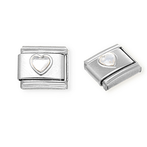 Stainless Steel - Rostfrei Stahl Italian Charm Element Heart with Strass Silver-crystal