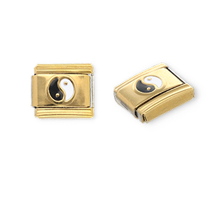 Stainless Steel - Rostfrei Stahl Italian Charm Element Yin & Yang Gold-black-white