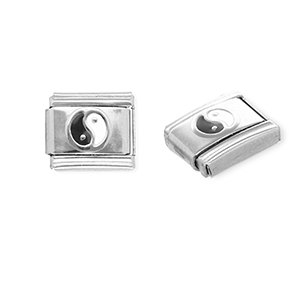 Stainless Steel - Rostfrei Stahl Italian Charm Element Yin & Yang Silver-black-white