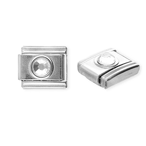 Stainless Steel - Rostfrei Stahl Italian Charm Element Round with Strass Silver-crystal
