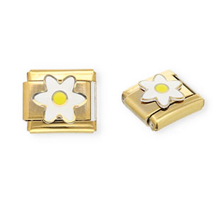 Stainless Steel - Rostfrei Stahl Italian Charm Element Flower Gold-white-yellow