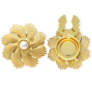 Stainless Steel - Rostfrei Stahl Knopfabdeckung Flower with Imitation Pearl Gold-white