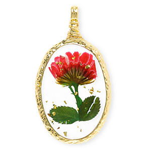 Getrocknete Blumen Anh&auml;nger Oval Gold-red-green