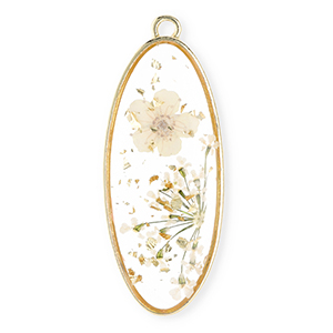 Getrocknete Blumen Anh&auml;nger Oblong Oval Gold-off white