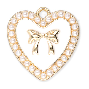 Anh&auml;nger Metall Heart with Pearls and Bow Gold-white