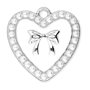 Anh&auml;nger Metall Heart with Pearls and Bow Silver-white