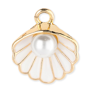 Anh&auml;nger Metall Shell with Pearl Gold-white