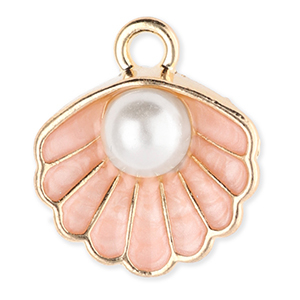 Anh&auml;nger Metall Shell with Pearl Gold-light peach pink-white
