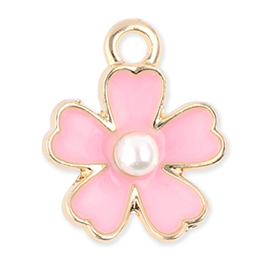 Anh&auml;nger Metall Flower with Pearl Gold-light pink-white