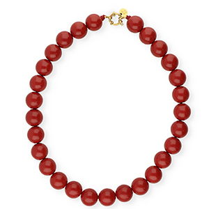 BY31&reg; Kette auf 16 mm Acrylperlen shiny Salsa red 18-1657 TCX-gold