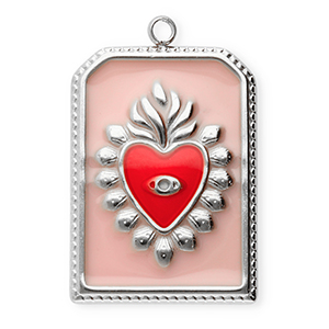 Anh&auml;nger aus Stainless Steel - Rostfreiem Stahl Rectangle with Heart Silver-vintage pink-red