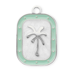 Anh&auml;nger aus Stainless Steel - Rostfreiem Stahl Rectangle with Palmtree Silver-mint green-white